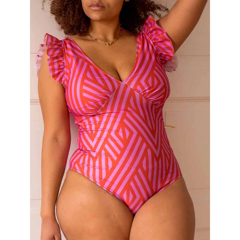 Maiô Elegante com Estampa Geométrica e Babados