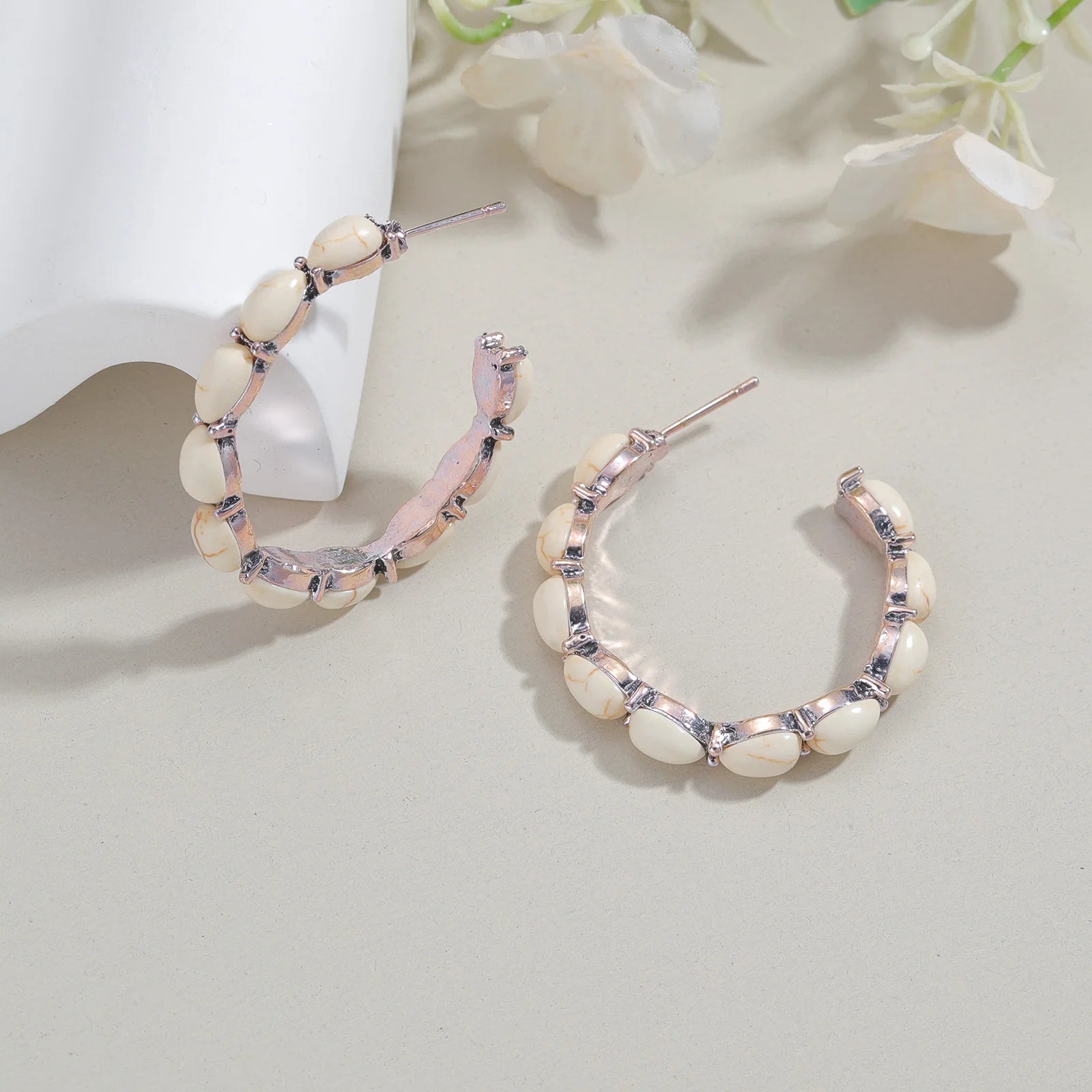 Brincos de argola turquesa estilo boêmio para mulheres, roupa diária versátil