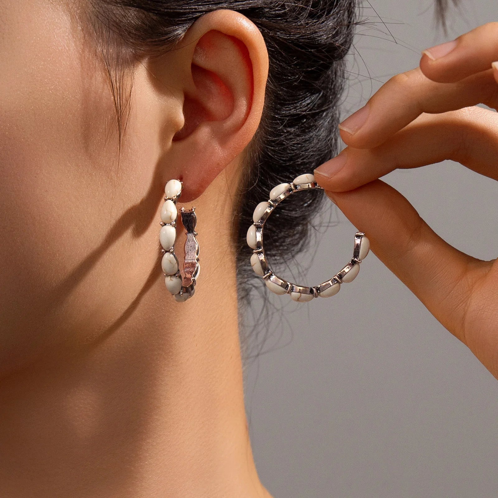 Brincos de argola turquesa estilo boêmio para mulheres, roupa diária versátil