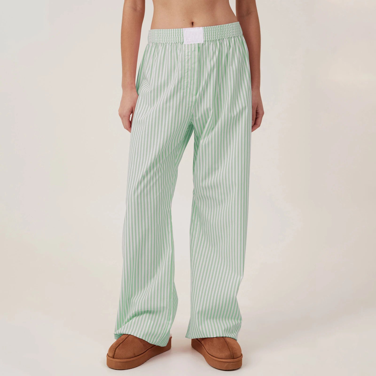 Calça lounge listrada Hirigin feminina, casual solta, cintura elástica, calças compridas com pernas largas, streetwear retrô, verão e primavera