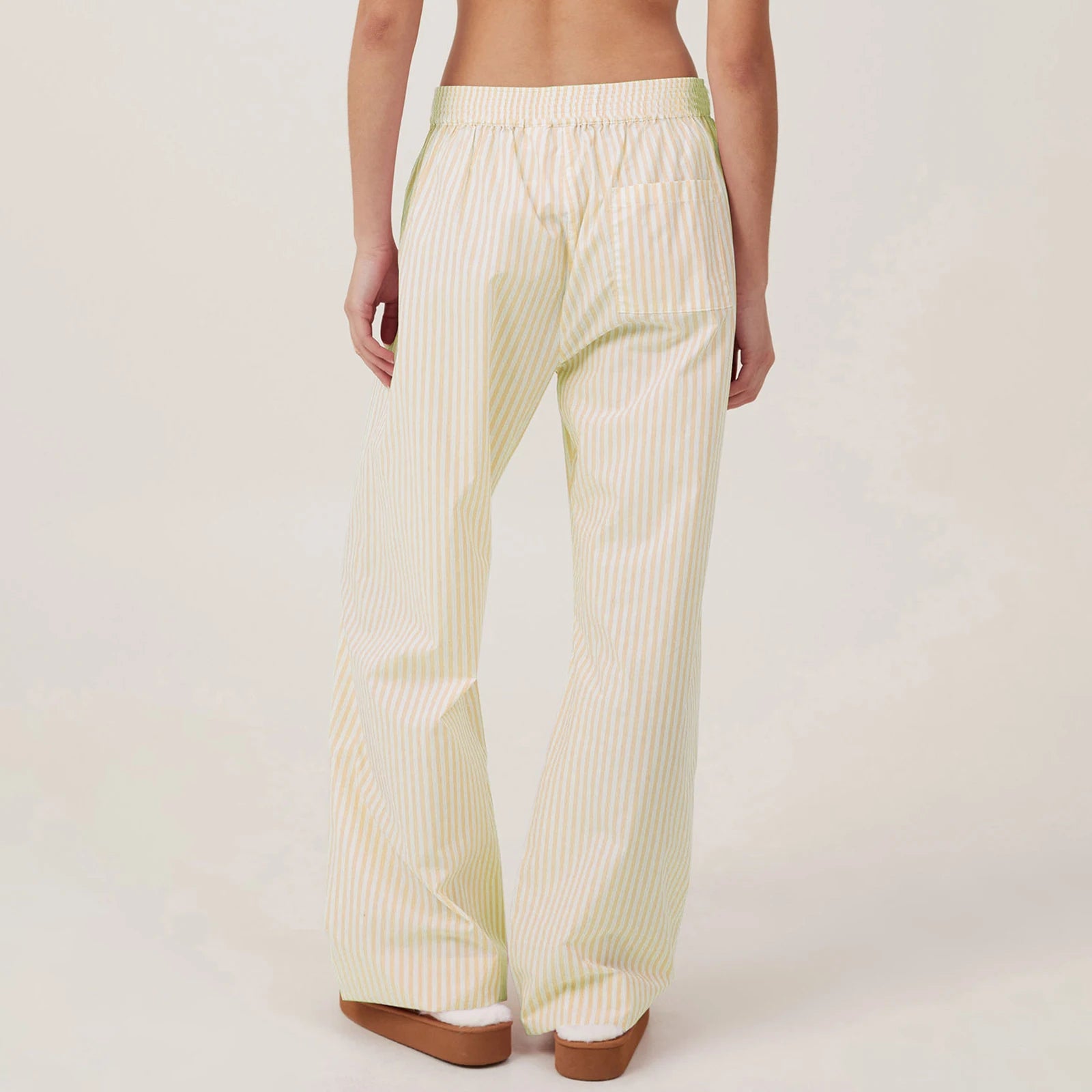 Calça lounge listrada Hirigin feminina, casual solta, cintura elástica, calças compridas com pernas largas, streetwear retrô, verão e primavera