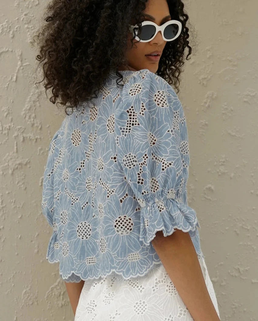 Clacive-Camisa azul fina feminina, gola O, camisa de meia manga, blusa plissada clássica elegante, roupas femininas, moda, verão, 2022