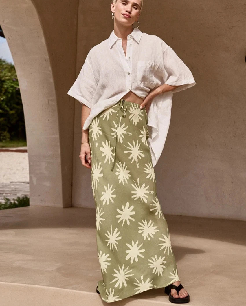 Clacive-Saia solta de cintura alta com estampa feminina, roupa feminina, moda casual elegante, estampa clássica, 2024