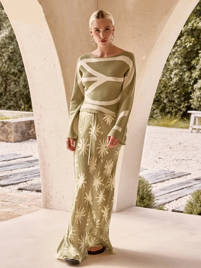 Clacive-Saia solta de cintura alta com estampa feminina, roupa feminina, moda casual elegante, estampa clássica, 2024