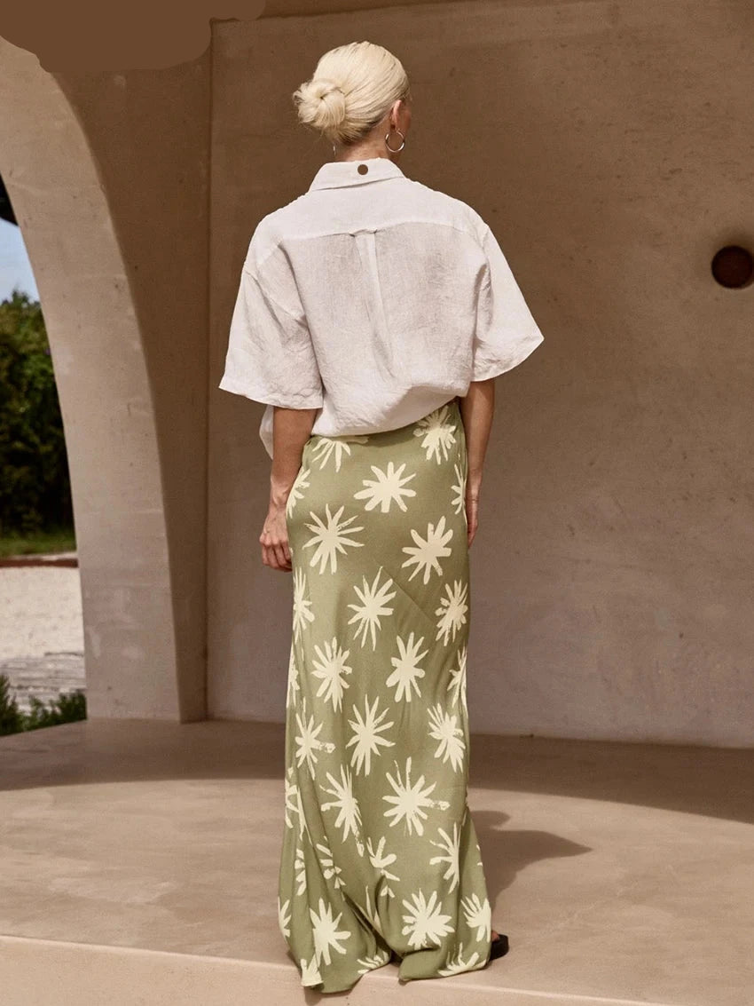 Clacive-Saia solta de cintura alta com estampa feminina, roupa feminina, moda casual elegante, estampa clássica, 2024