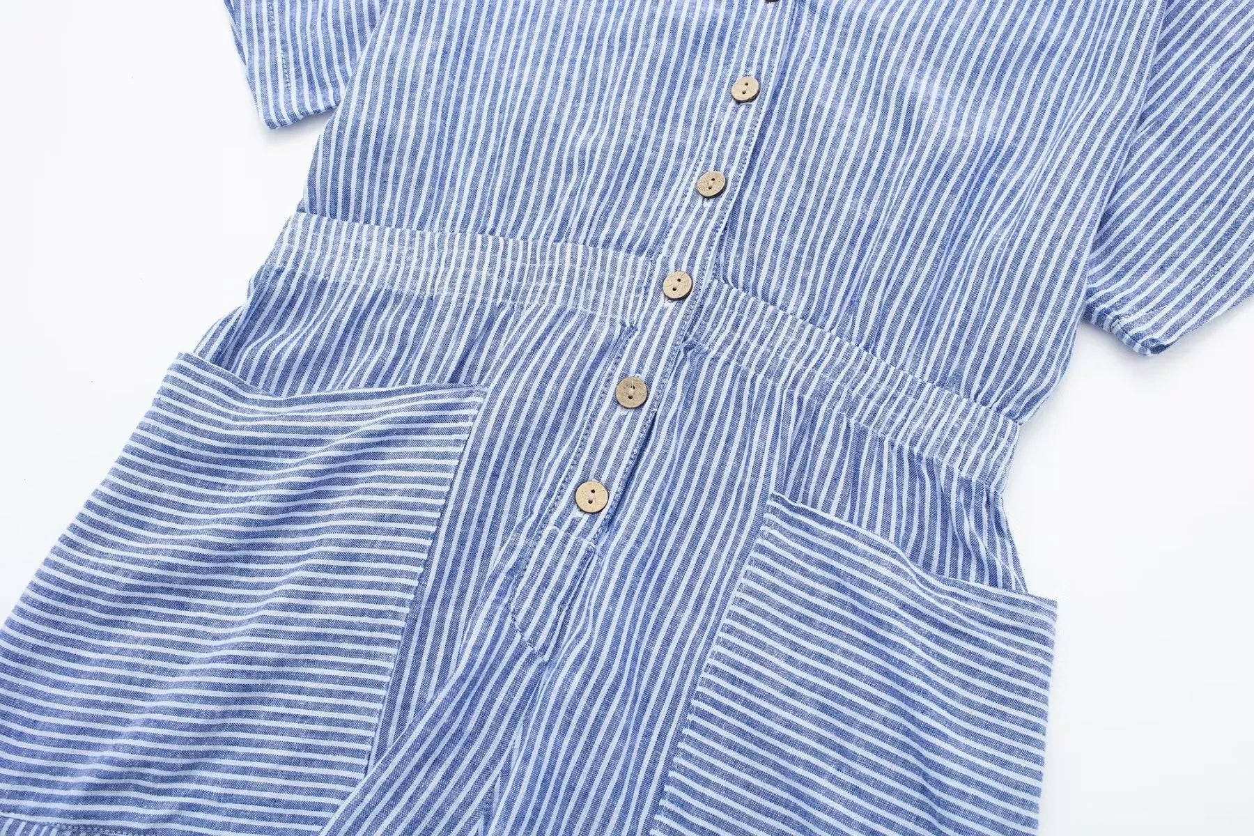 Macaquinho Feminino de Canhãmo Listrado Azul