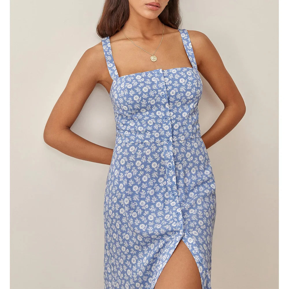 Vestido Midi Floral com Fenda Elegante