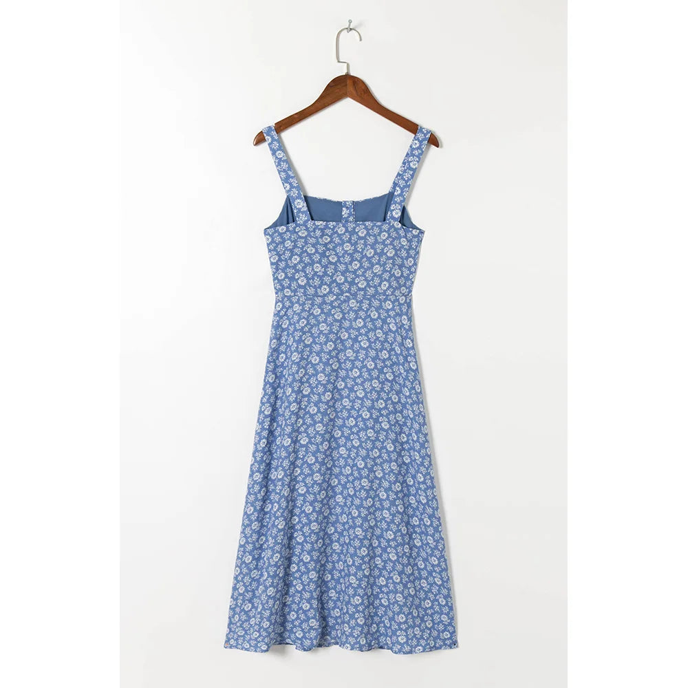 Vestido Midi Floral com Fenda Elegante