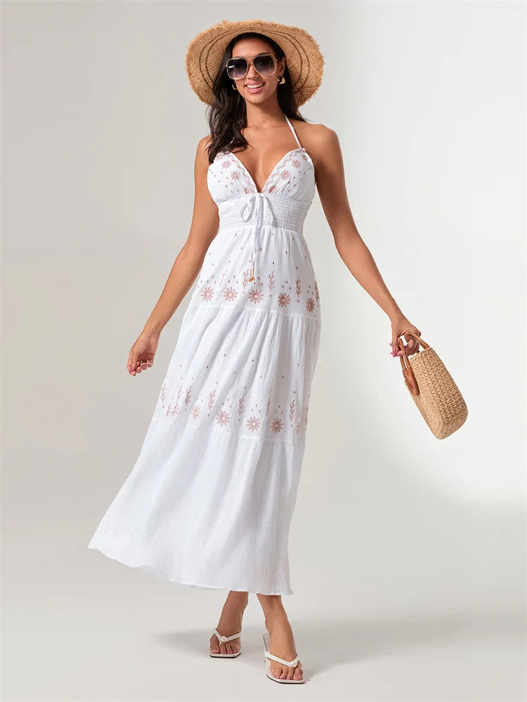 Vestido Longo Feminino com Bordado Floral