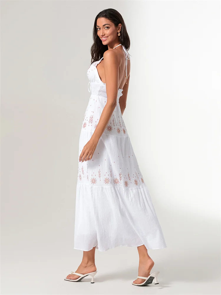Vestido Longo Feminino com Bordado Floral