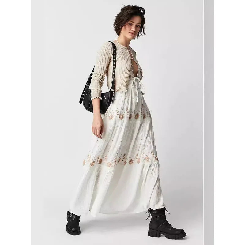 Vestido Longo Feminino com Bordado Floral