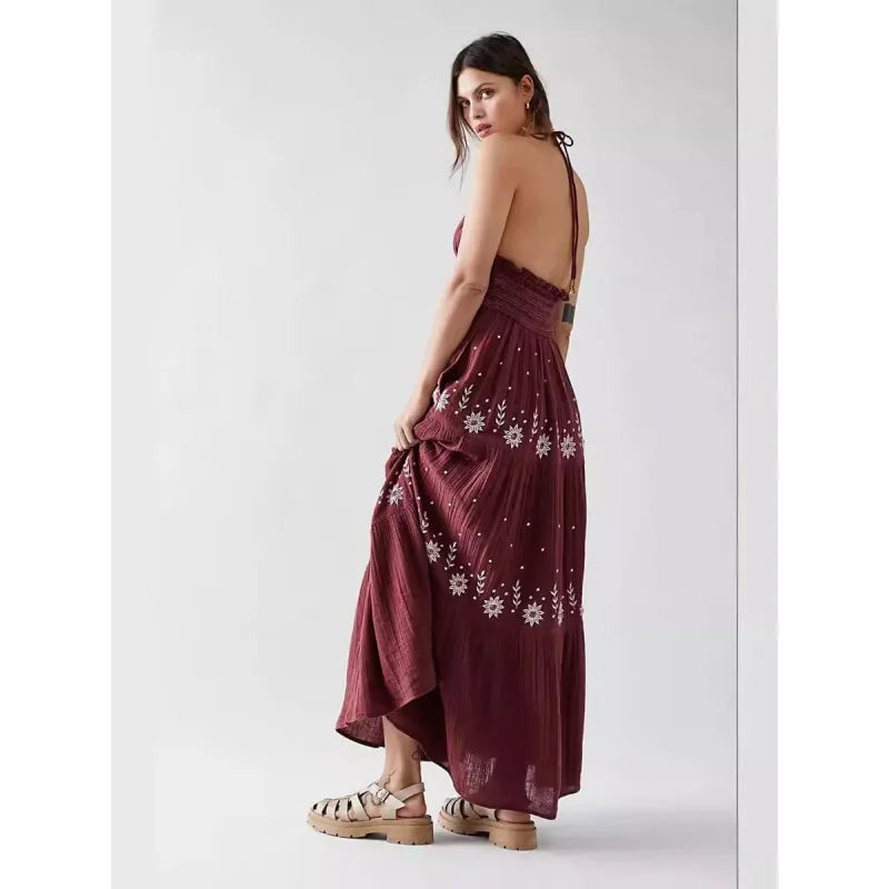 Vestido Longo Feminino com Bordado Floral