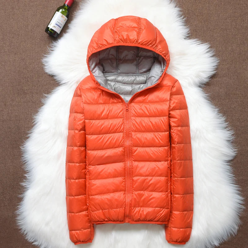 90% ultra-leve fino para baixo jaqueta feminina outono inverno dupla face curto quente pato branco para baixo casaco parka feminino portátil outerwear