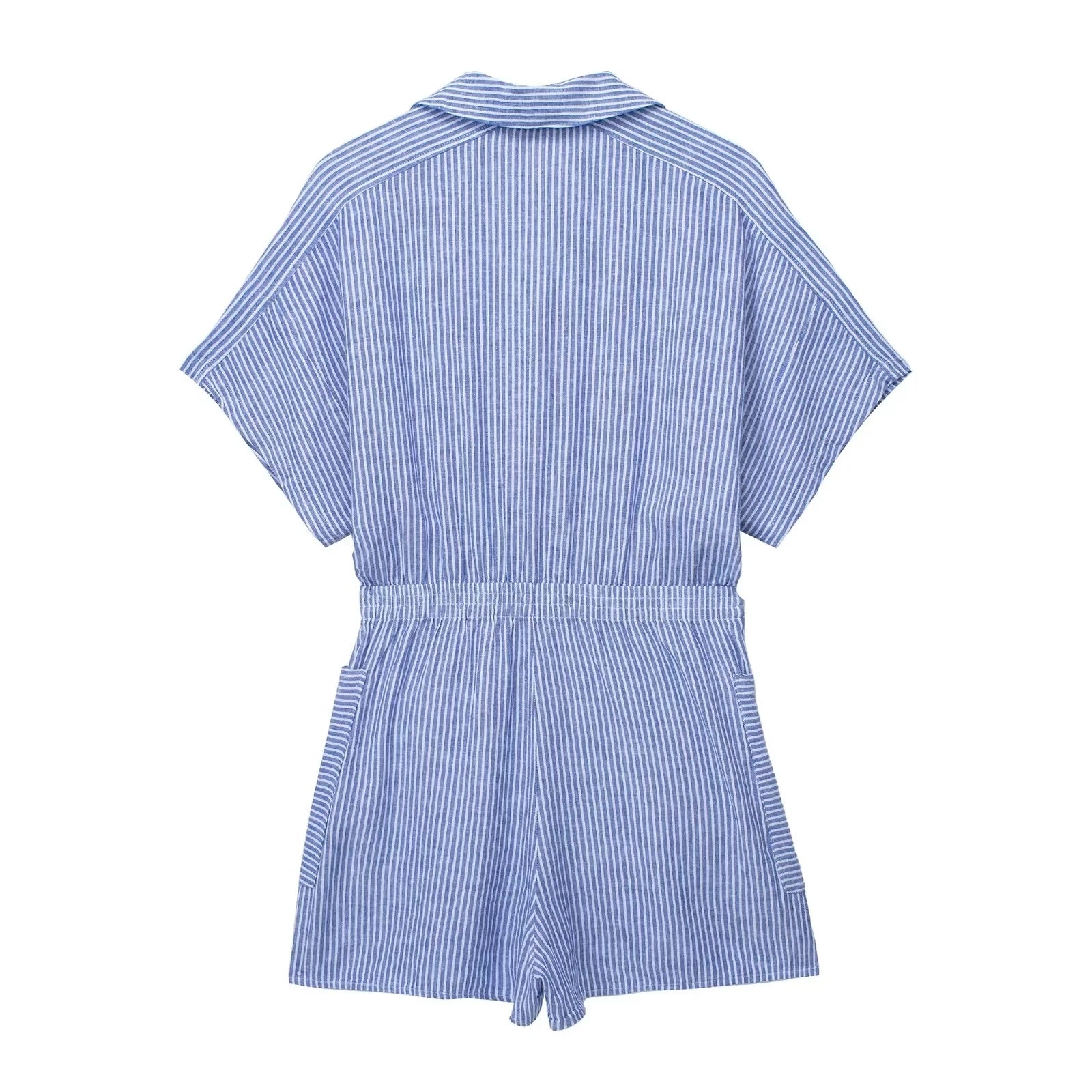 Macaquinho Feminino de Canhãmo Listrado Azul