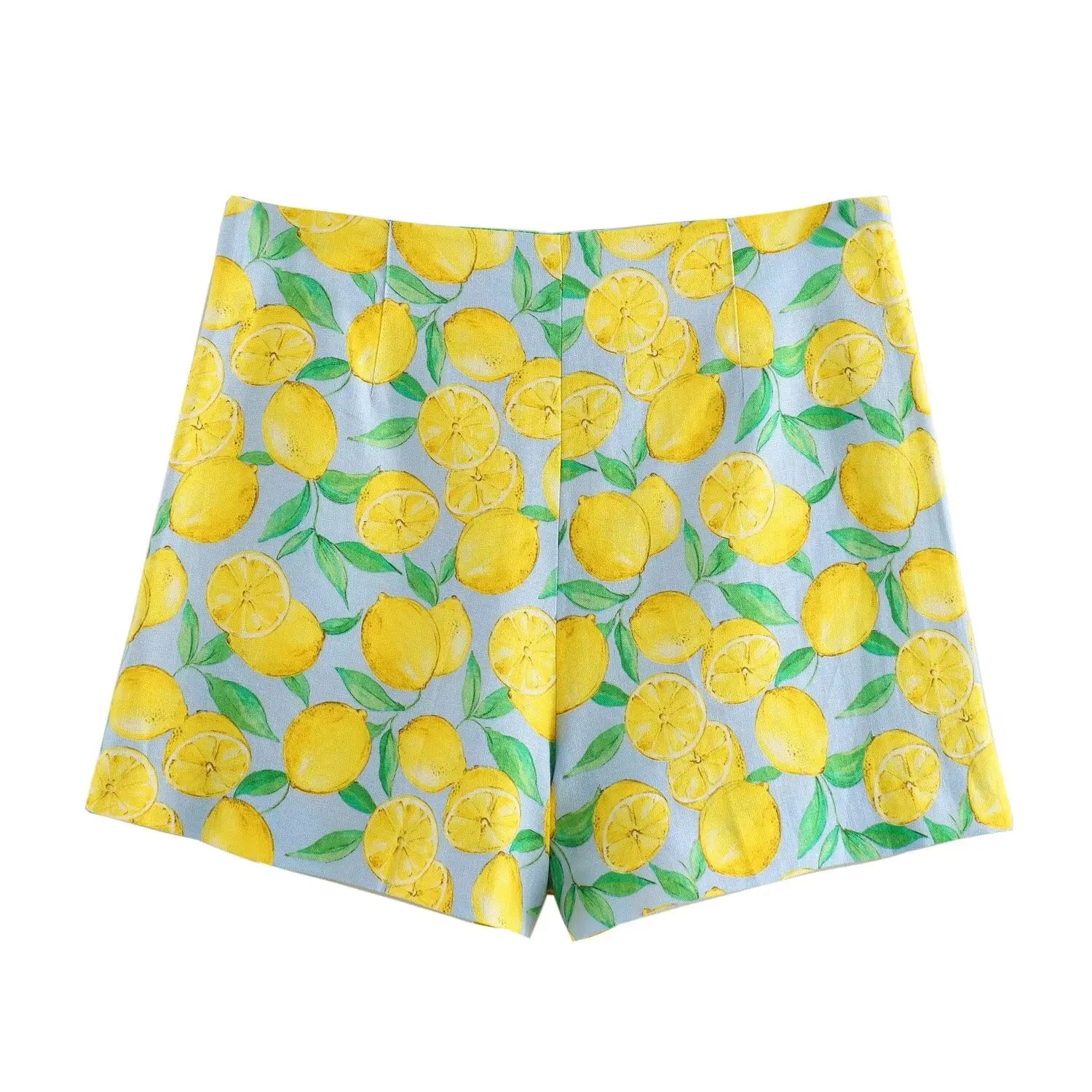 Shorts Femininos de Linho com Estampa de Frutas-23