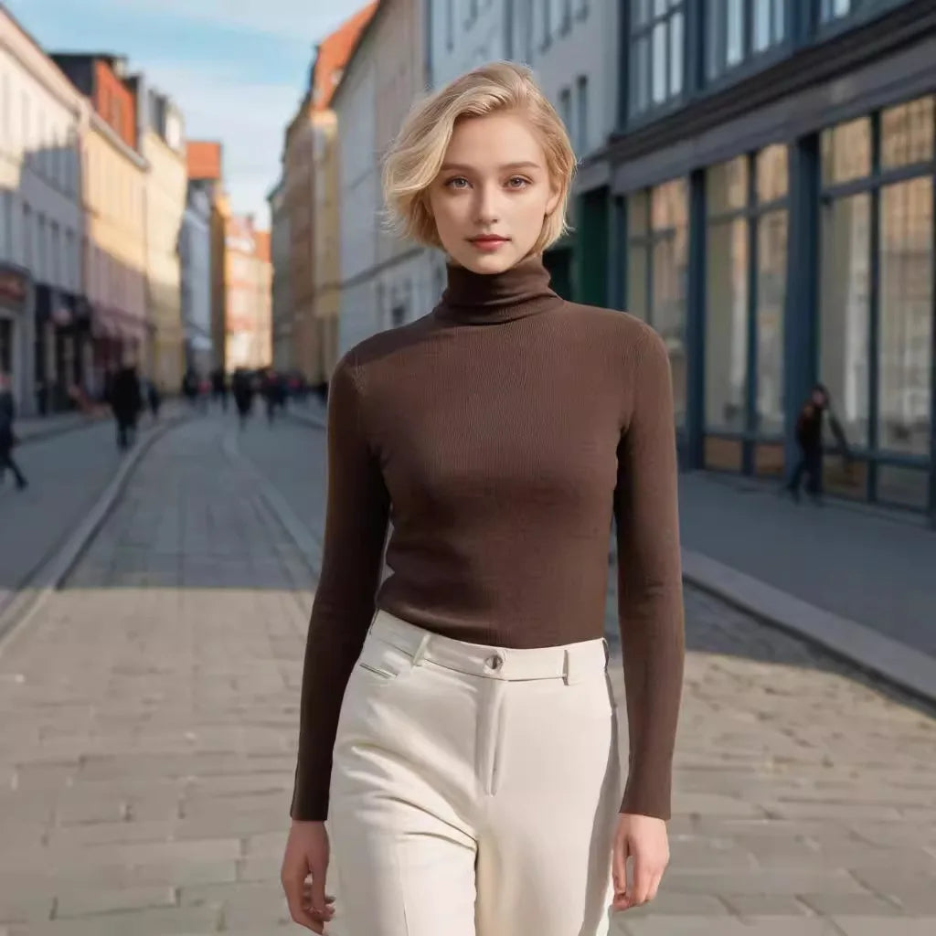 Suéter Feminino de Gola Alta em Malha