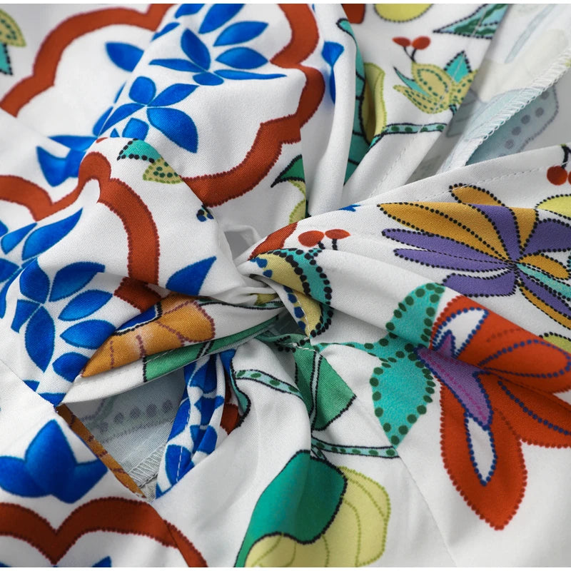 Produto Vestido maxi estampado em flores feminino, gola V, manga lanterna, vestido longo em linha A feminino, robe sexy, primavera, verão, praia, moda, novo, 2024 - 1