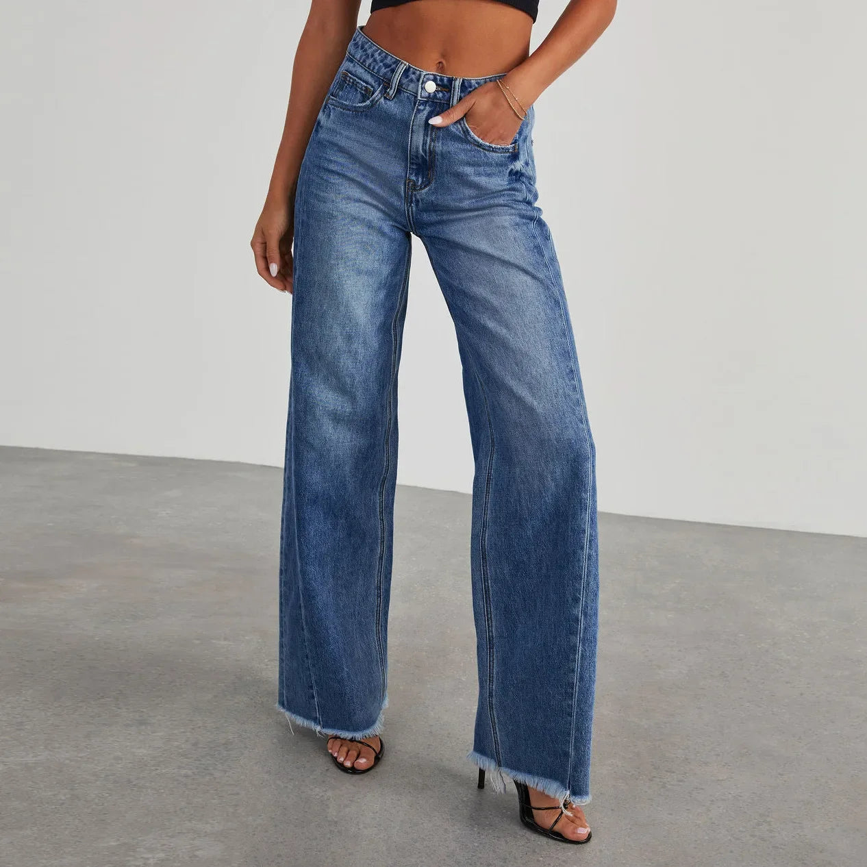 Jeans lrred de perna reta de cintura alta, nova moda feminina calças de perna larga de cintura alta jeans, primavera e outono para mulher y2k