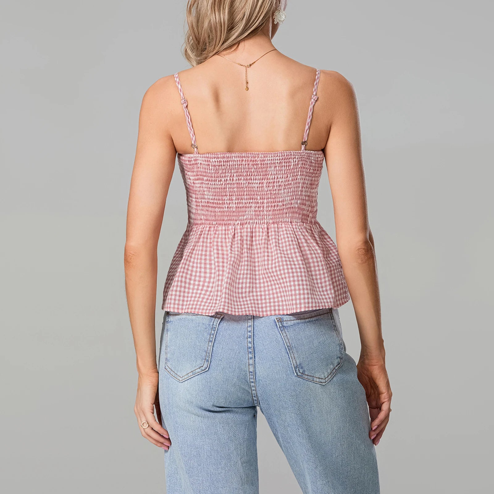 Blusa Peplum Xadrez com Alças Finas