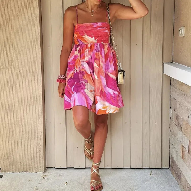 Vestido Mini Estampado Floral com Alças Finas