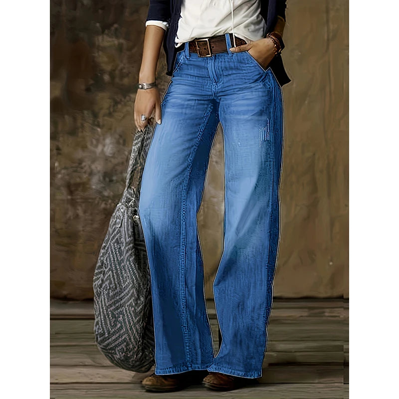 Primavera novas calças de brim femininas retro moda casual calças de cintura alta perna reta magro calças largas roupas femininas pd08451