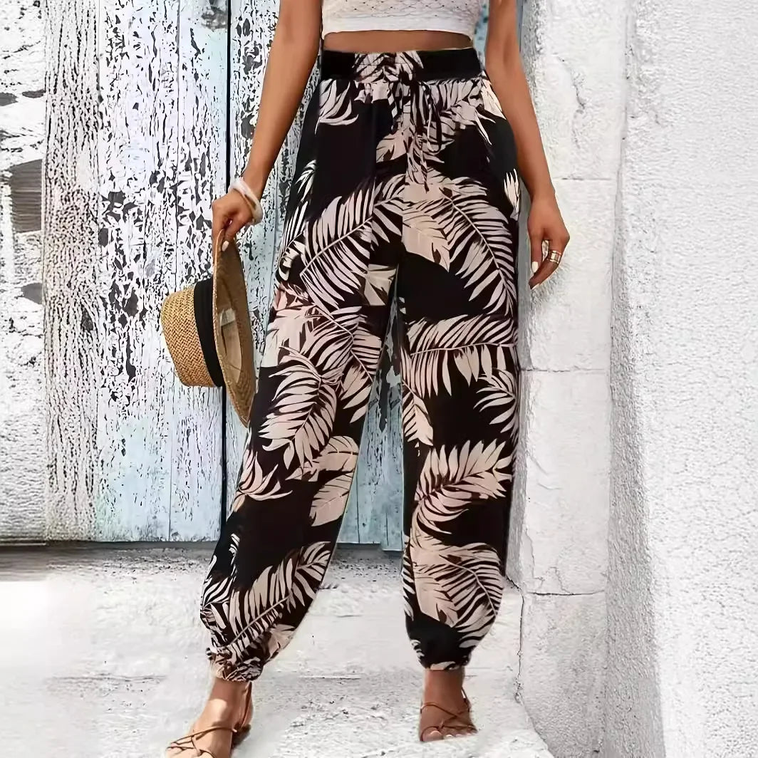 2024 novo estilo europeu padrão de folha calças casuais confortável cinto fino legging calças masculinas venda rápida produto amazon