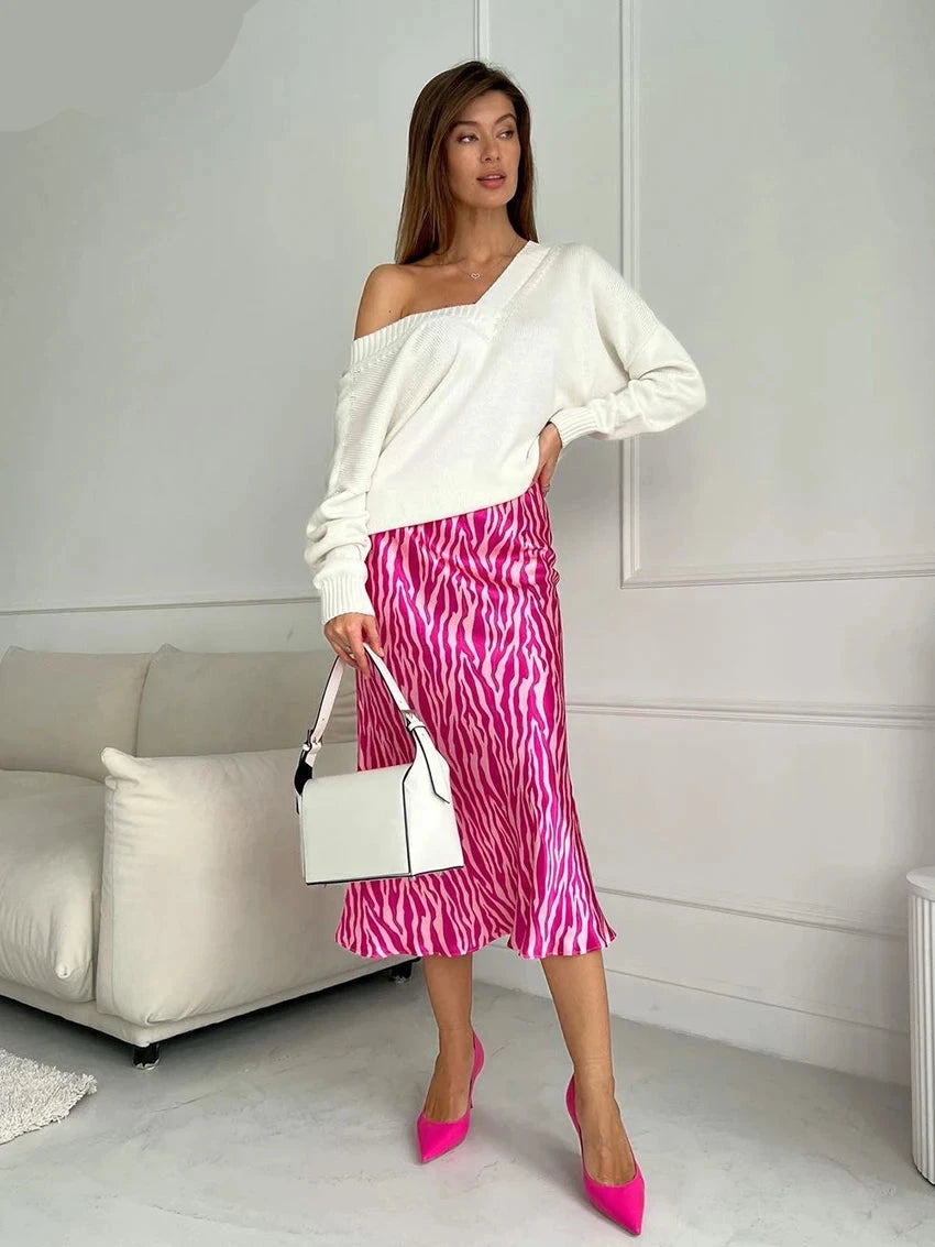 Produto Clacive moda magro impressão das mulheres saia 2023 bodycon cintura alta midi saias streetwear elegante saia clássica roupas femininas - 1