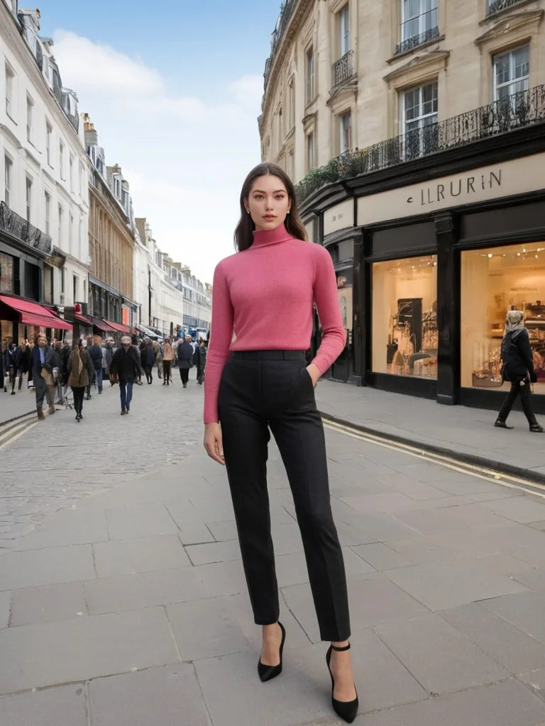 Suéter Feminino de Gola Alta em Malha