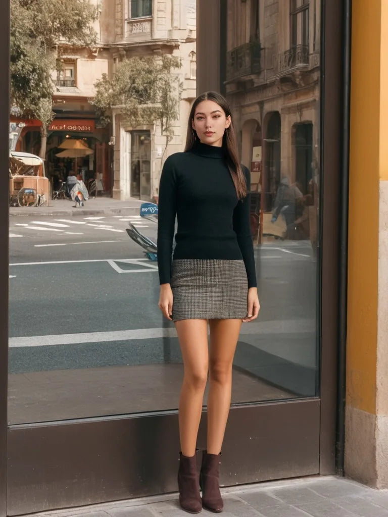 Suéter Feminino de Gola Alta em Malha