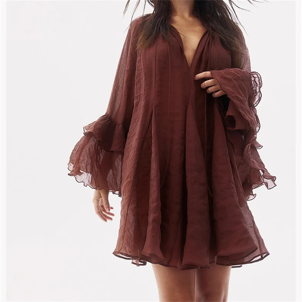 2025 moda nova feminina casual design elegante com estilo europeu e americano versátil manga longa plissado borda vestido