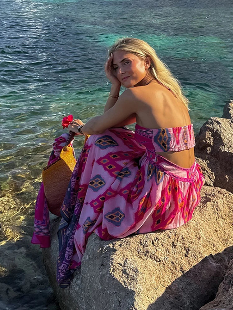 Vestido estampas geométricas Rosa