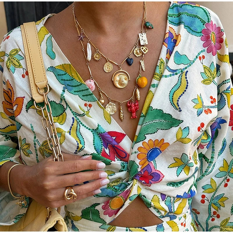 Produto Vestido maxi estampado em flores feminino, gola V, manga lanterna, vestido longo em linha A feminino, robe sexy, primavera, verão, praia, moda, novo, 2024 - 1