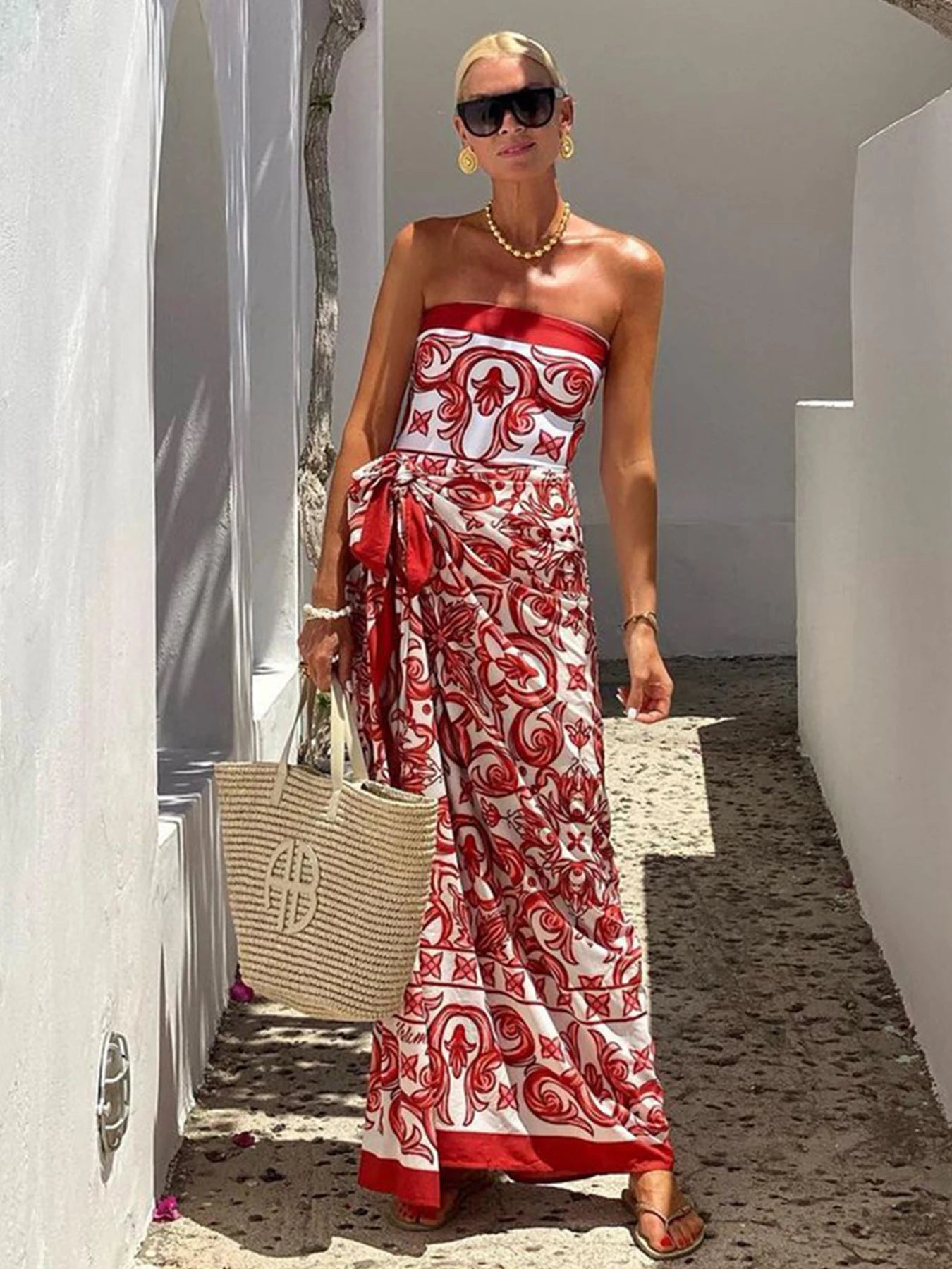 Maiô Étnico Estampado com Sarong Cintura Alta