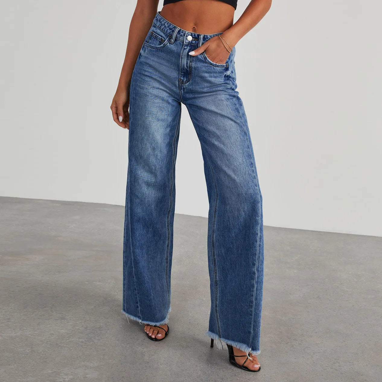 Jeans lrred de perna reta de cintura alta, nova moda feminina calças de perna larga de cintura alta jeans, primavera e outono para mulher y2k