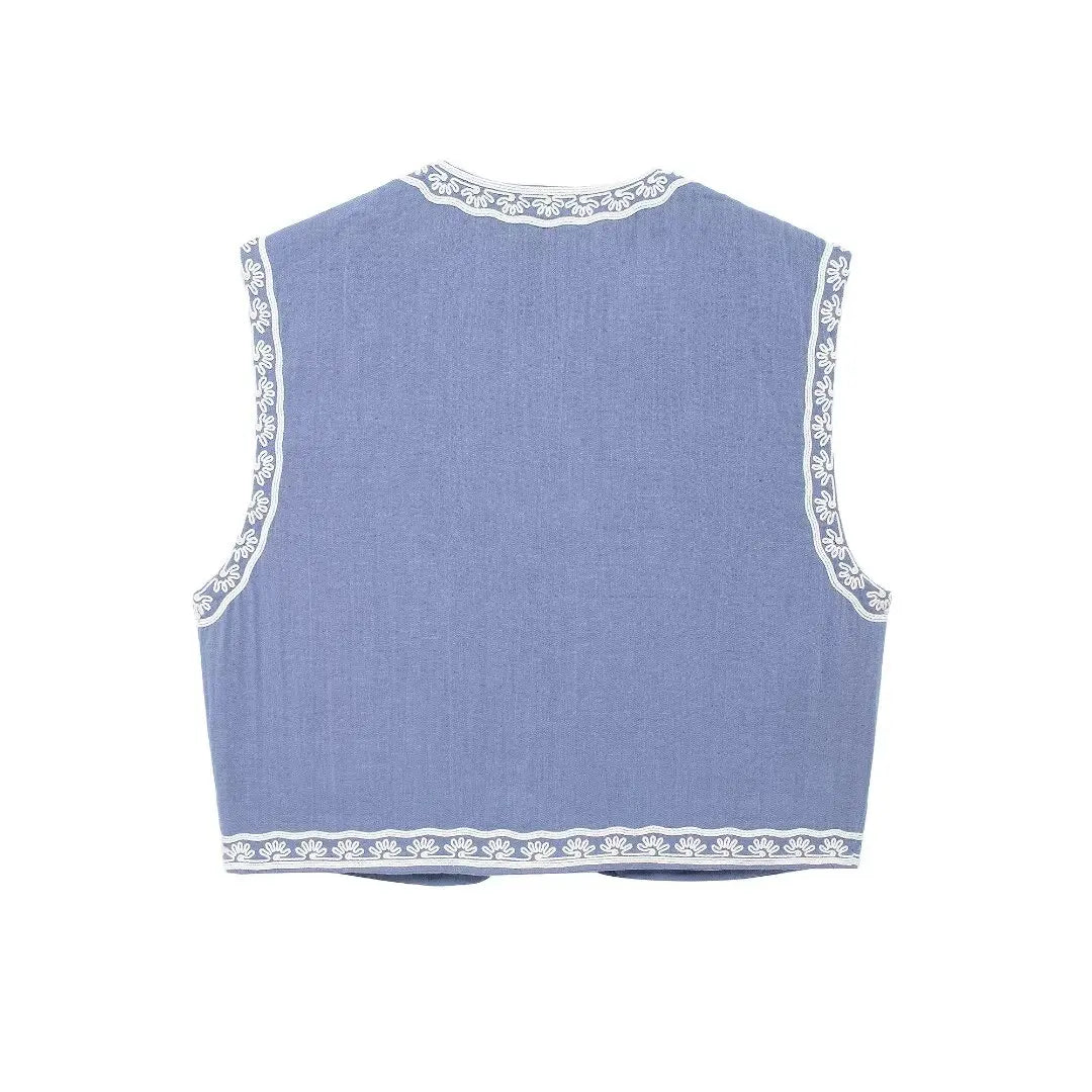 Colete azul com Bordado branco