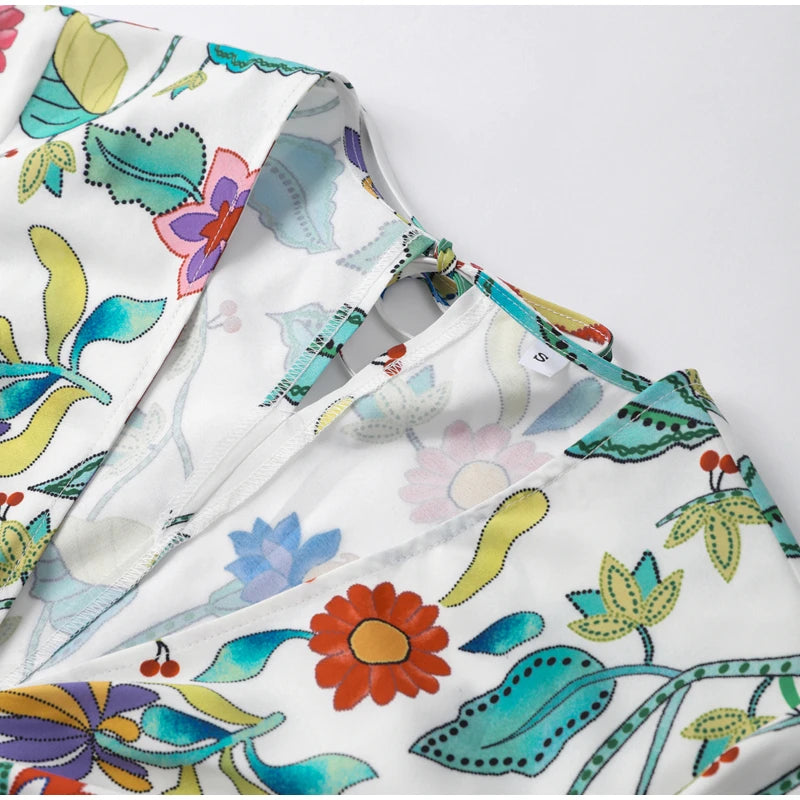 Produto Vestido maxi estampado em flores feminino, gola V, manga lanterna, vestido longo em linha A feminino, robe sexy, primavera, verão, praia, moda, novo, 2024 - 1