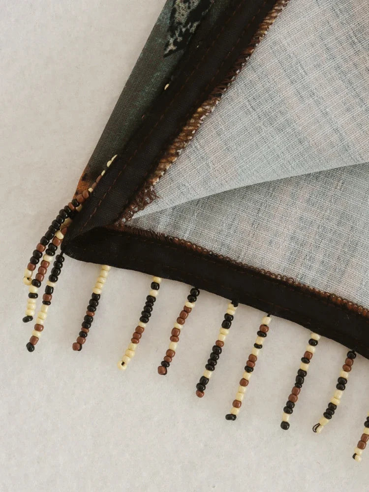 Saia Mini Geométrica com Franjas e Amarração