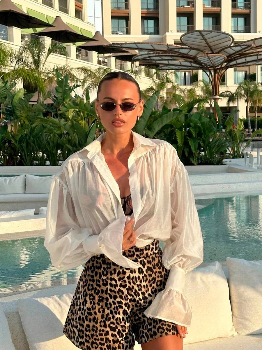 Shorts Femininos de Algodão com Estampa de Leopardo