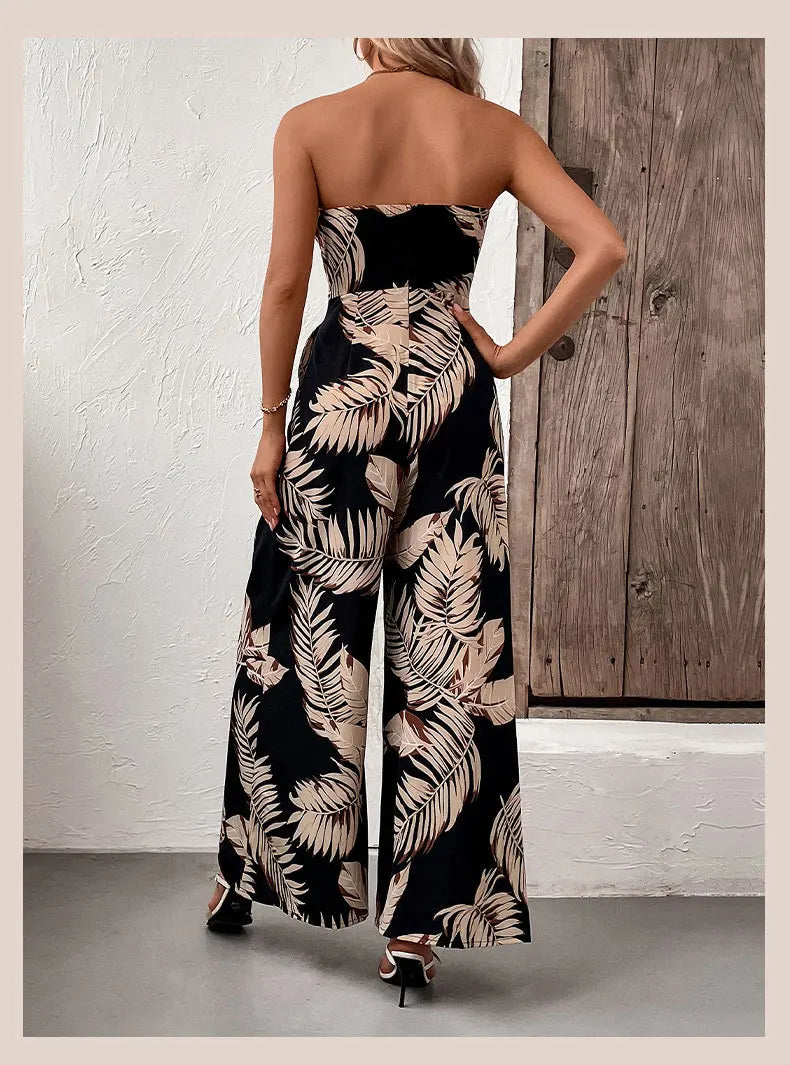 Macacão retrô de tubo estampado feminino, calça estilo praia, moda verão, novo, 2024