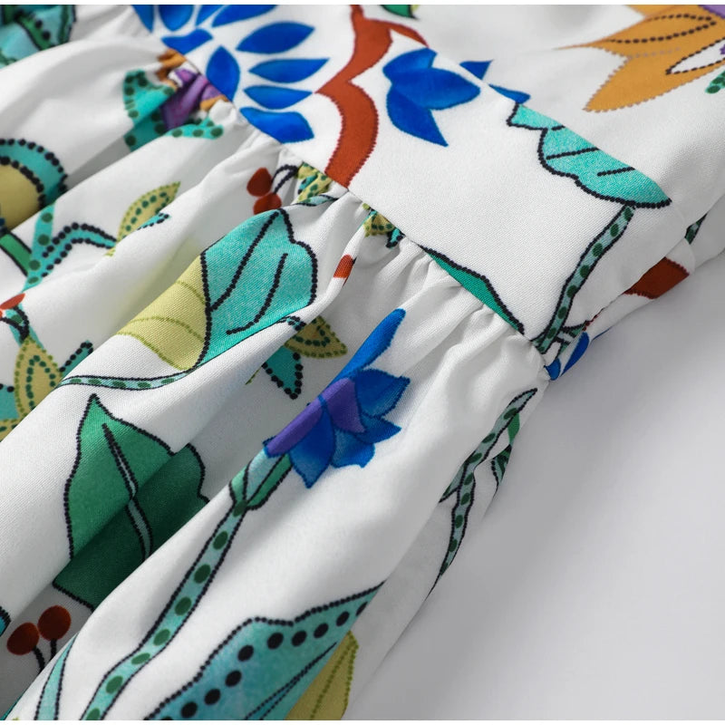 Produto Vestido maxi estampado em flores feminino, gola V, manga lanterna, vestido longo em linha A feminino, robe sexy, primavera, verão, praia, moda, novo, 2024 - 1