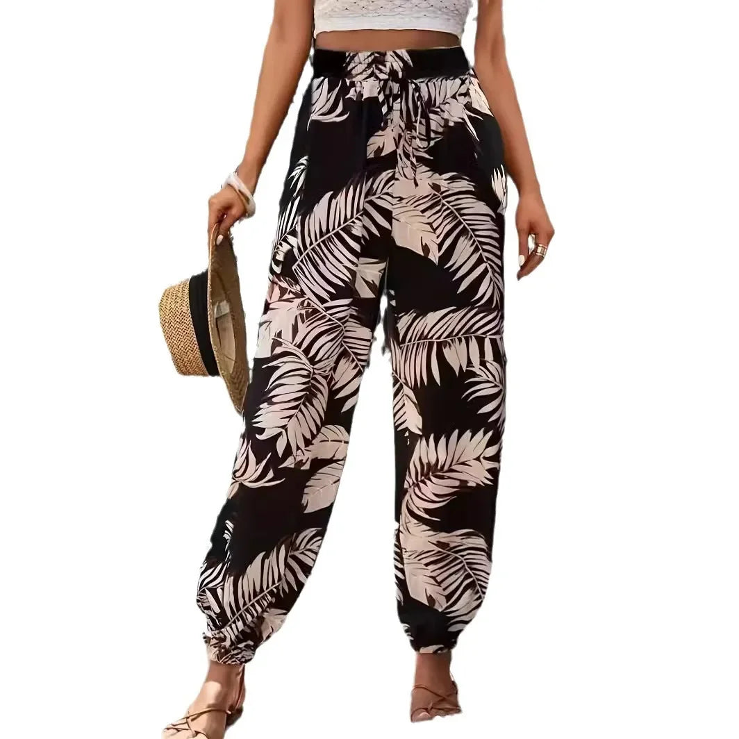 2024 novo estilo europeu padrão de folha calças casuais confortável cinto fino legging calças masculinas venda rápida produto amazon