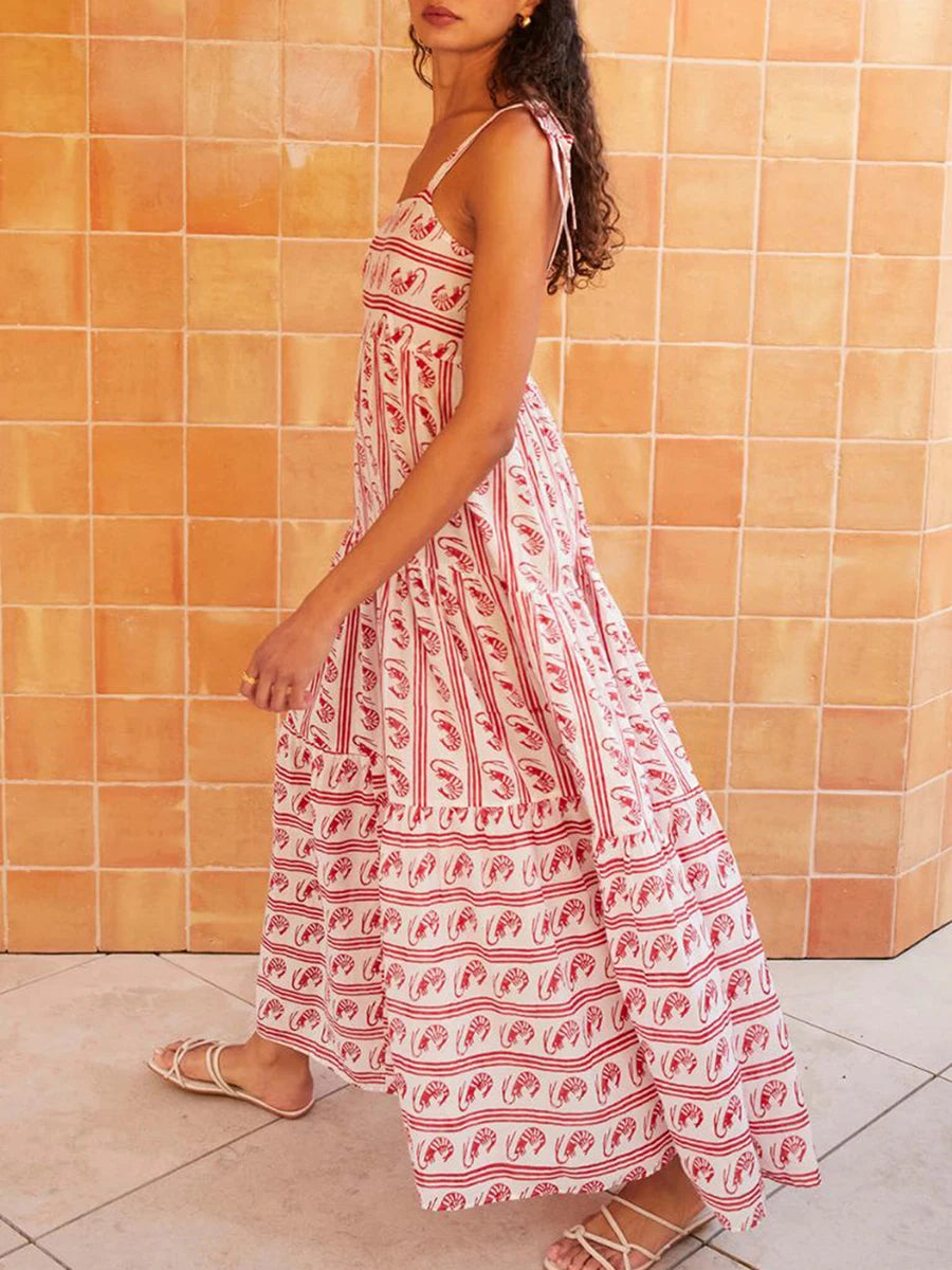 Vestido Maxi Vintage com Estampa Listrada