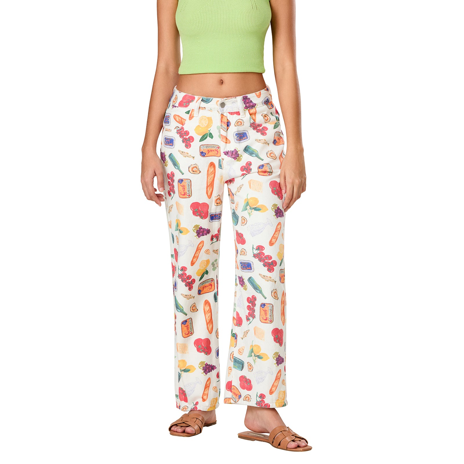 Calça Jeans Feminina Estampada de Frutas