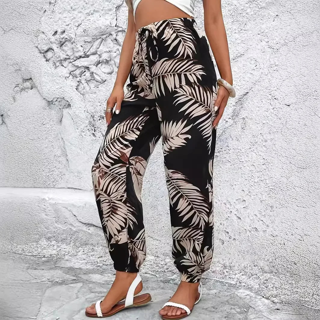 2024 novo estilo europeu padrão de folha calças casuais confortável cinto fino legging calças masculinas venda rápida produto amazon