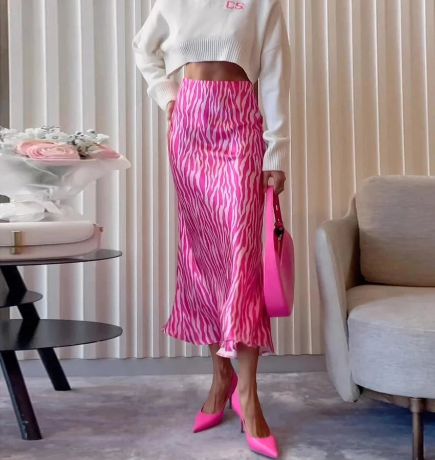 Produto Clacive moda magro impressão das mulheres saia 2023 bodycon cintura alta midi saias streetwear elegante saia clássica roupas femininas - 1