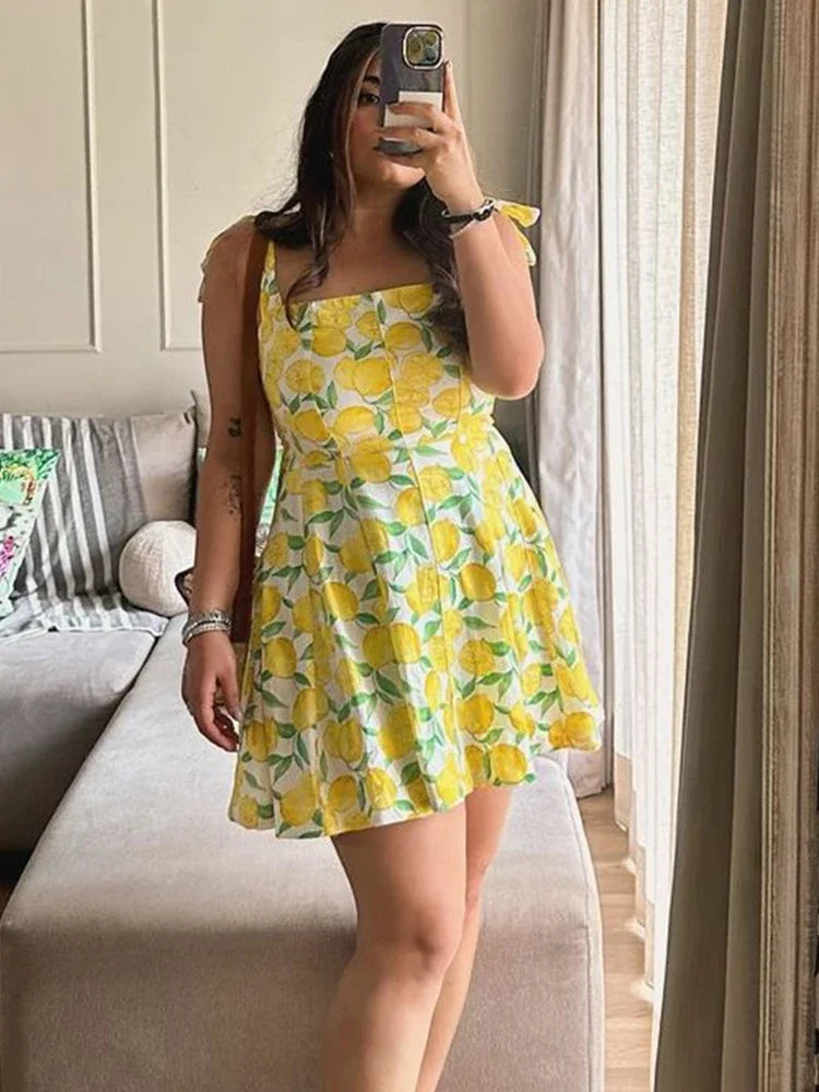 Vestido Feminino Estampado de Limão com Alças