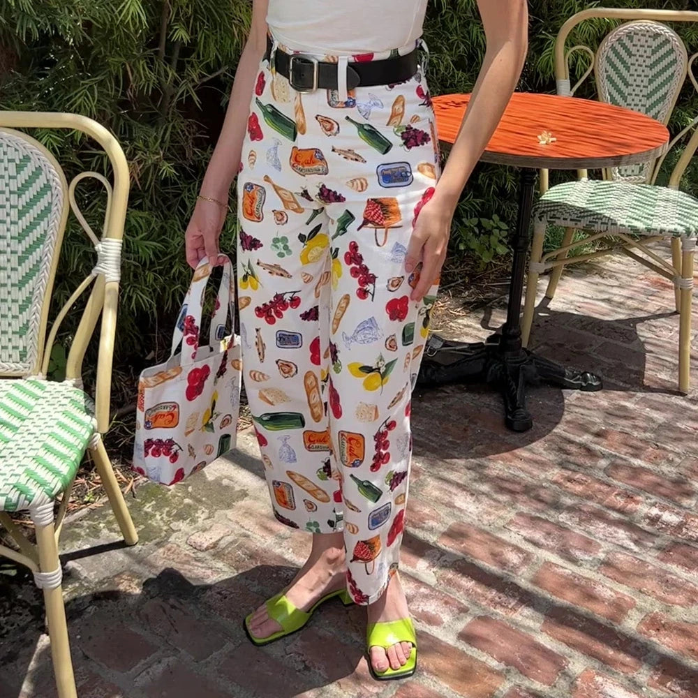 Calça Jeans Feminina Estampada de Frutas