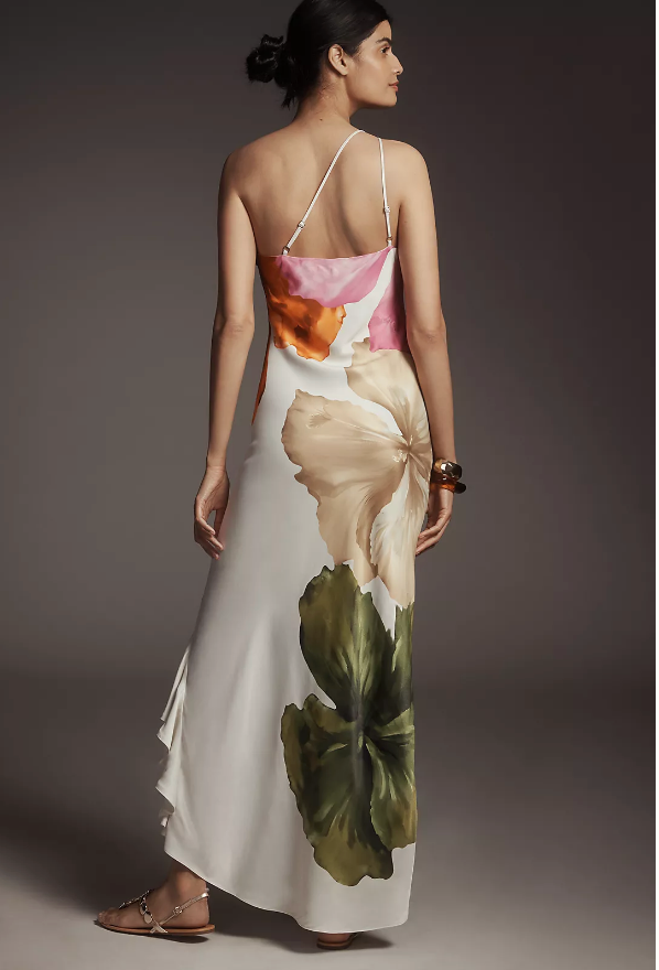 Vestido Chérie Longo de Alça Única e Abertura Lateral de Babados