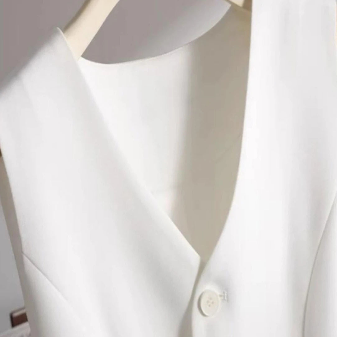 Terno coletes feminino simples único breasted com decote em v sem mangas casacos diário outwear estético estilo coreano magro all-match na moda novo