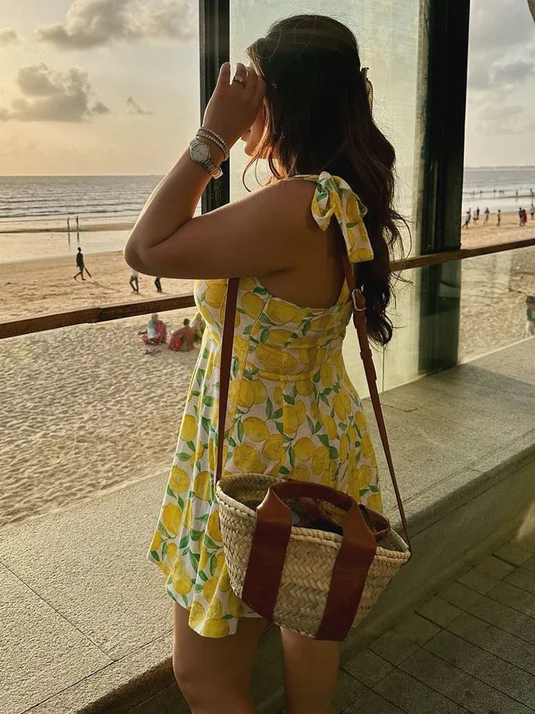 Vestido Feminino Estampado de Limão com Alças